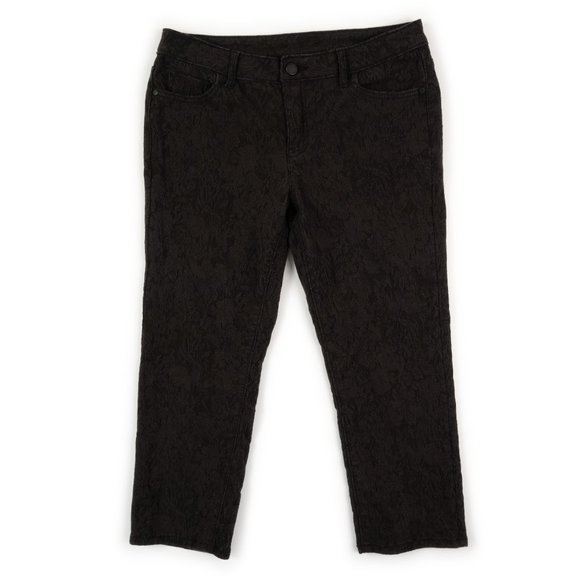 SIMPLY VERA Vera Wang black stretch denim floral brocade capri pants size 6 - Picture 1 of 9